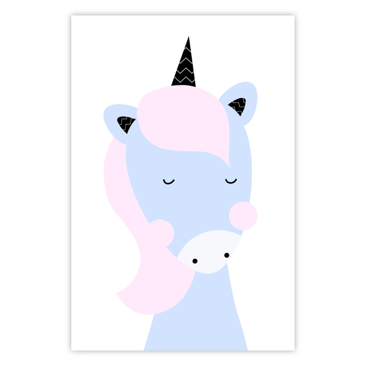 Wall Poster Sweet Unicorn - playful blue animal with a horn on a light background 138125