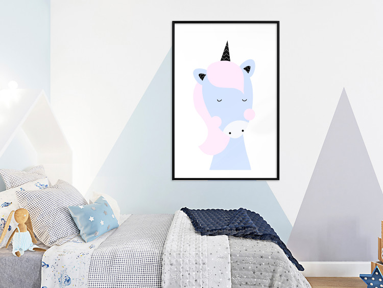 Wall Poster Sweet Unicorn - playful blue animal with a horn on a light background 138125 additionalImage 20