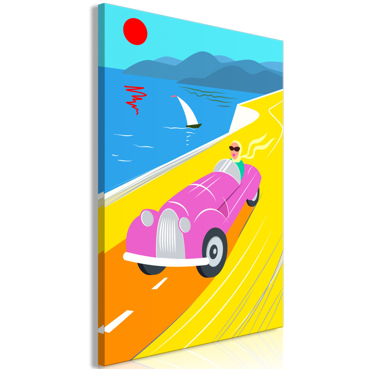 Canvas Art Print Colorful Ride (1-piece) Vertical - landscape with a car against the sea 142625 additionalImage 2