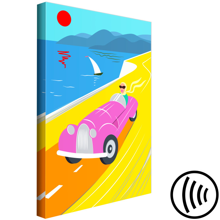 Canvas Art Print Colorful Ride (1-piece) Vertical - landscape with a car against the sea 142625 additionalImage 6
