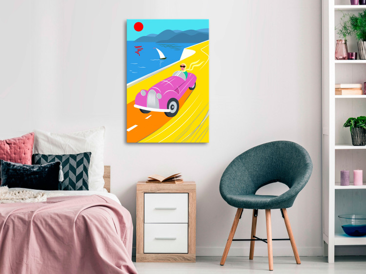Canvas Art Print Colorful Ride (1-piece) Vertical - landscape with a car against the sea 142625 additionalImage 3