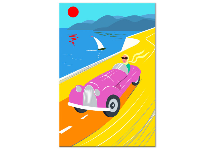 Canvas Art Print Colorful Ride (1-piece) Vertical - landscape with a car against the sea 142625