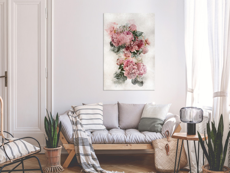 Canvas Art Print Peonies in Bloom (1-piece) Vertical - pink flowers and light background 142825 additionalImage 3