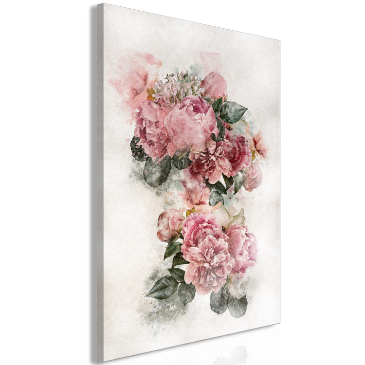Canvas Art Print Peonies in Bloom (1-piece) Vertical - pink flowers and light background 142825 additionalImage 2