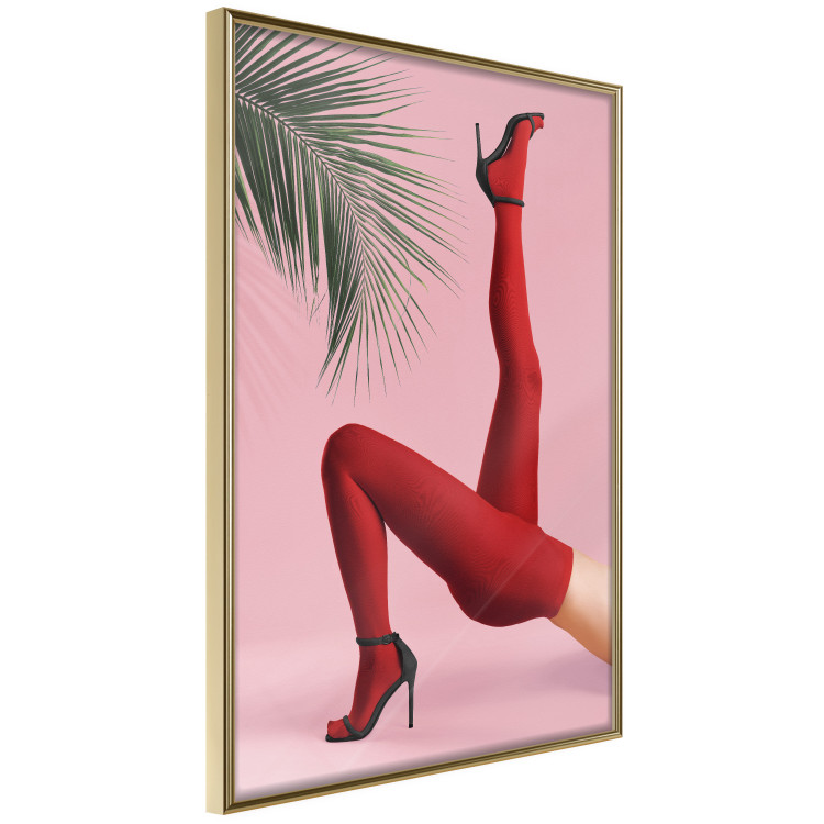 Poster Red Tights - Woman Legs, High Heels and Palm Leaf on a Pink Background 144125 additionalImage 7