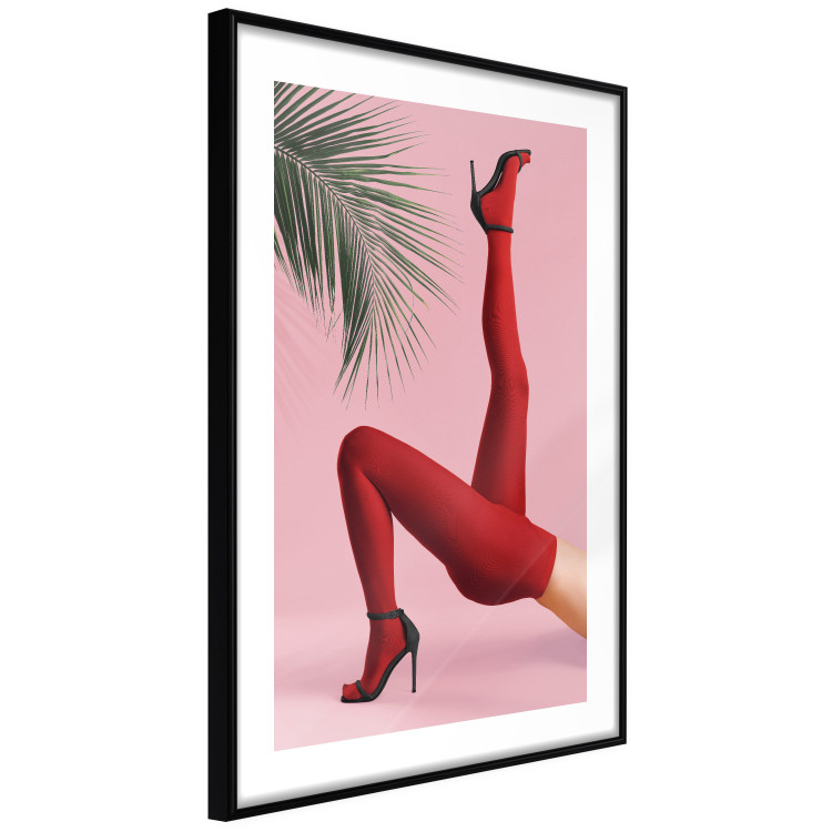 Poster Red Tights - Woman Legs, High Heels and Palm Leaf on a Pink Background 144125 additionalImage 5