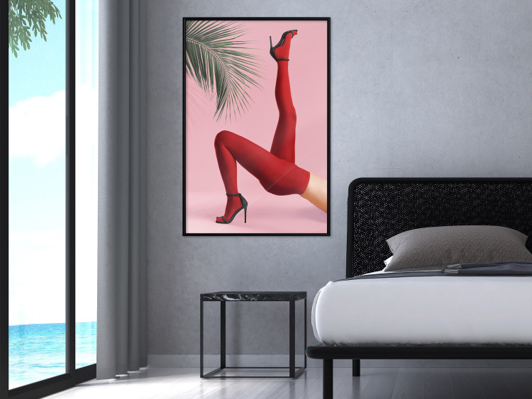 Poster Red Tights - Woman Legs, High Heels and Palm Leaf on a Pink Background 144125 additionalImage 16