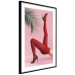 Poster Red Tights - Woman Legs, High Heels and Palm Leaf on a Pink Background 144125 additionalThumb 5