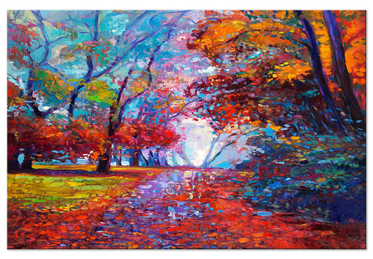 Canvas Print In the Autumn Park - Painted September Landscape With Colorful Trees 145525