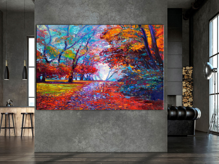 Canvas Print In the Autumn Park - Painted September Landscape With Colorful Trees 145525 additionalImage 3