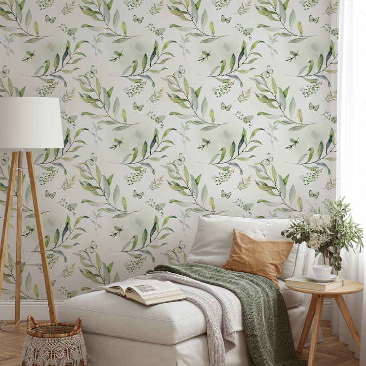 Wallpaper Butterflies Among the Leaves - Floral Motif With Green Branches 146025 additionalImage 4