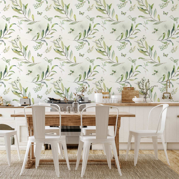 Wallpaper Butterflies Among the Leaves - Floral Motif With Green Branches 146025 additionalImage 8