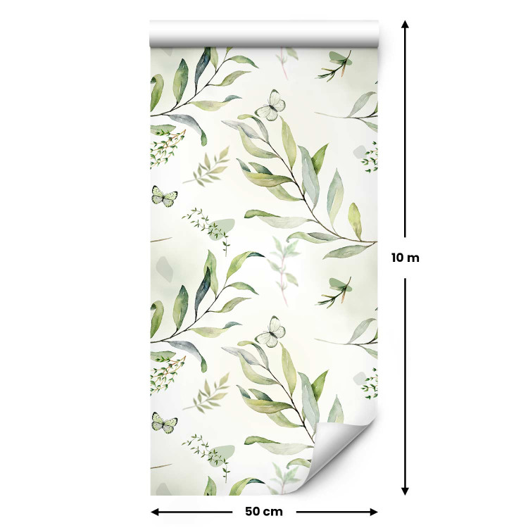 Wallpaper Butterflies Among the Leaves - Floral Motif With Green Branches 146025 additionalImage 2