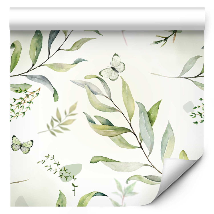 Wallpaper Butterflies Among the Leaves - Floral Motif With Green Branches 146025 additionalImage 1