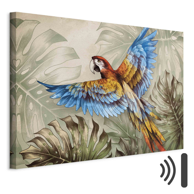 Canvas Parrot in the Jungle - A Colorful Bird Among the Delicate Leaves of a Monstera 151525 additionalImage 8