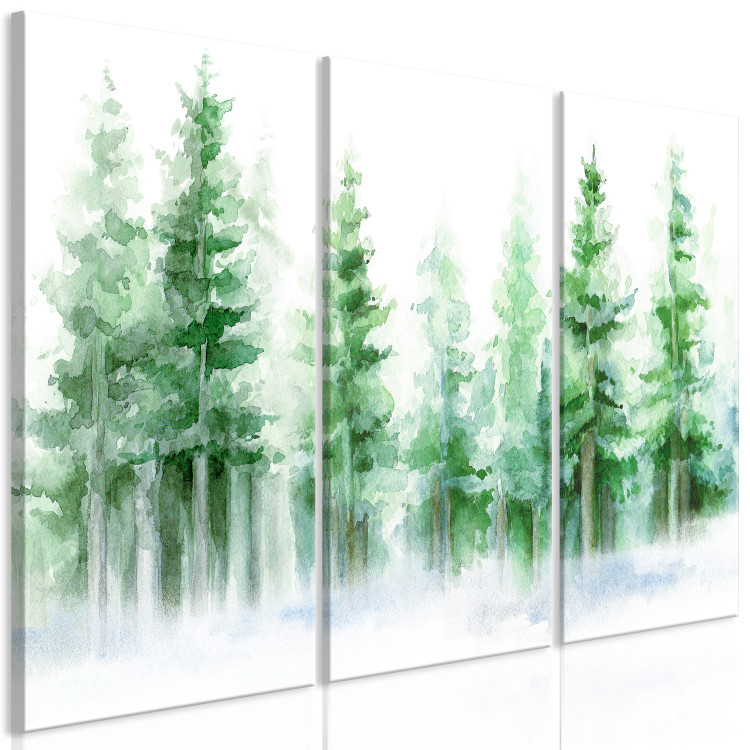 Canvas Print Trees Painted With Watercolor - Spruce Forest in White and Green Colors 151825 additionalImage 2