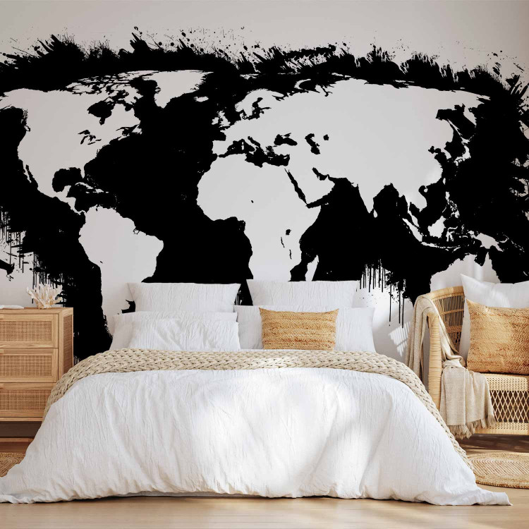 Photo Wallpaper Black and White World - Map with White Continents and Black Oceans 60025 additionalImage 2