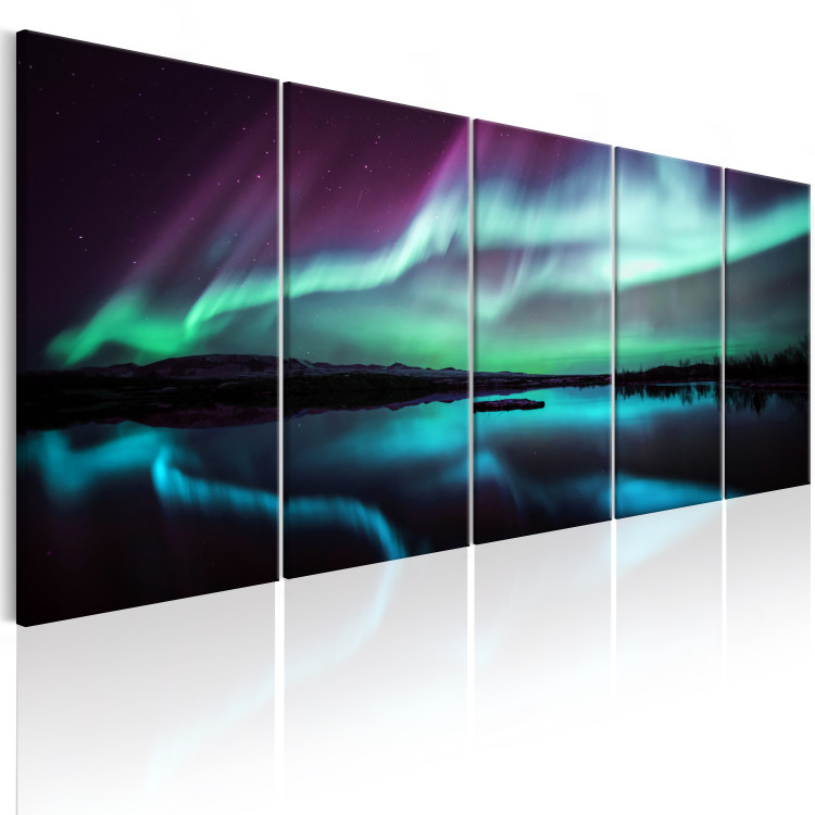 Canvas Polar Sky at Night (5-piece) - Landscape with Aurora and Sea 105035 additionalImage 2