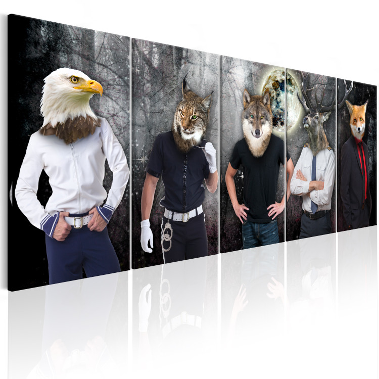 Canvas Art Print Animal Faces (5-piece) - Street Art against Full Moon Background 106735 additionalImage 2