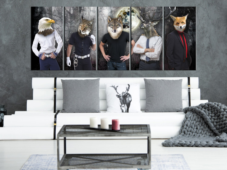 Canvas Art Print Animal Faces (5-piece) - Street Art against Full Moon Background 106735 additionalImage 3