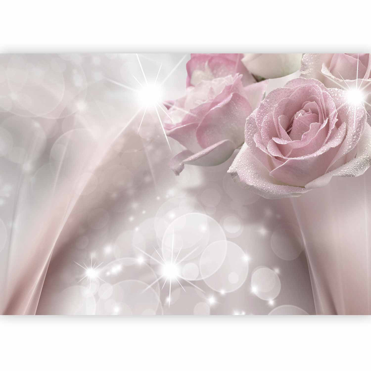 Photo Wallpaper Romantic composition - motif of dewy pale pink roses with sparkle 107235 additionalImage 1