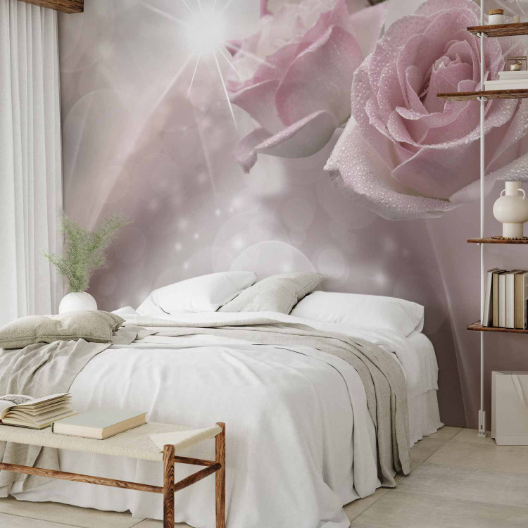 Photo Wallpaper Romantic composition - motif of dewy pale pink roses with sparkle 107235 additionalImage 2