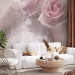Photo Wallpaper Romantic composition - motif of dewy pale pink roses with sparkle 107235