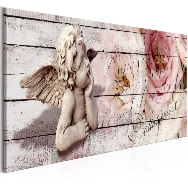 Canvas Print Contemplation (1-part) Narrow - Angel and Flowers in Vintage Style 107835 additionalImage 2