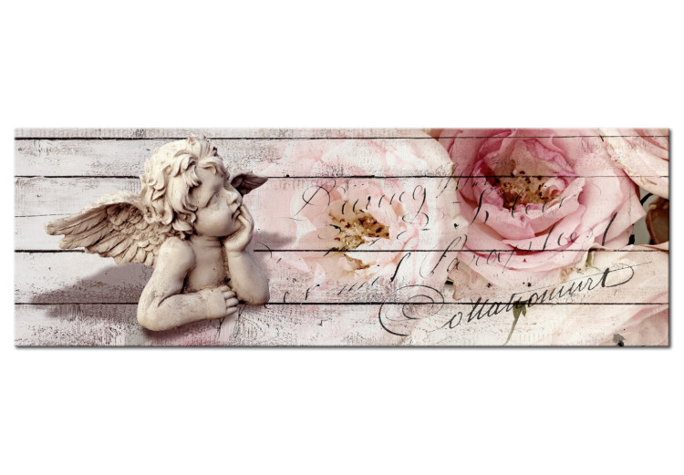 Canvas Print Contemplation (1-part) Narrow - Angel and Flowers in Vintage Style 107835