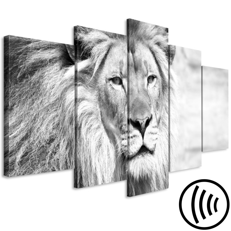 Canvas Art Print Lion King (5-part) Wide Black and White - African Wild Cat 108235 additionalImage 6