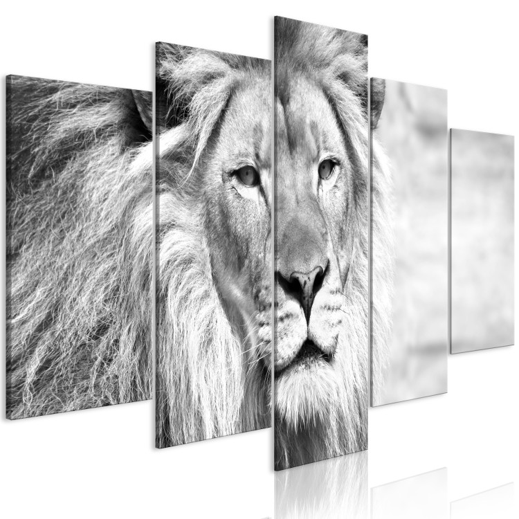 Canvas Art Print Lion King (5-part) Wide Black and White - African Wild Cat 108235 additionalImage 2