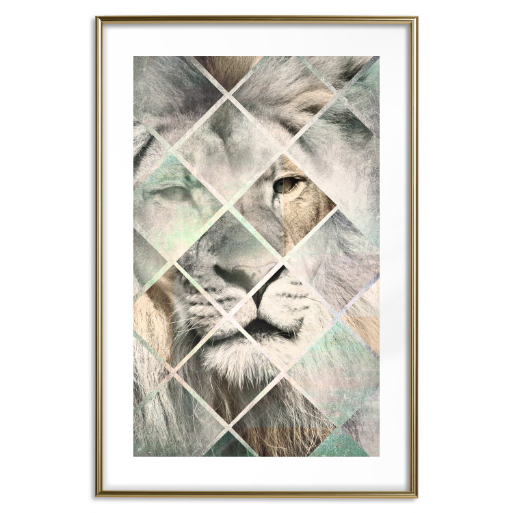 Poster Lion on the Chessboard - wild cat in a colorful geometric abstraction 114435 additionalImage 19
