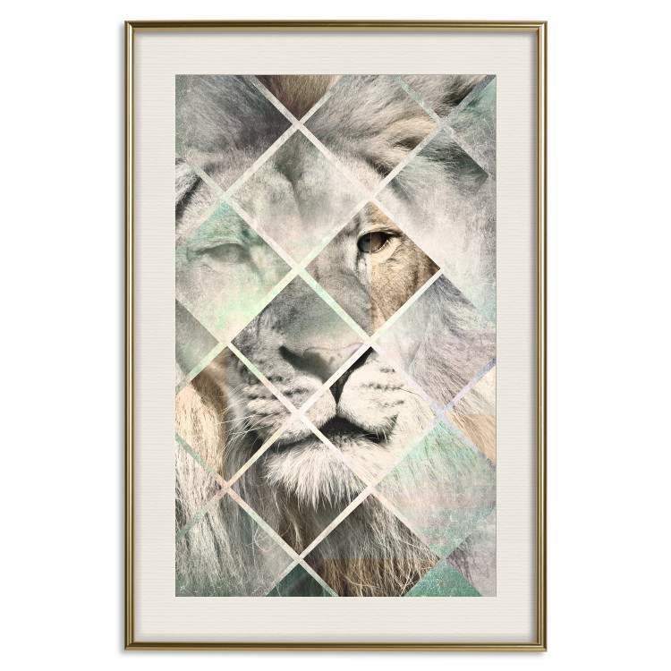 Poster Lion on the Chessboard - wild cat in a colorful geometric abstraction 114435 additionalImage 27