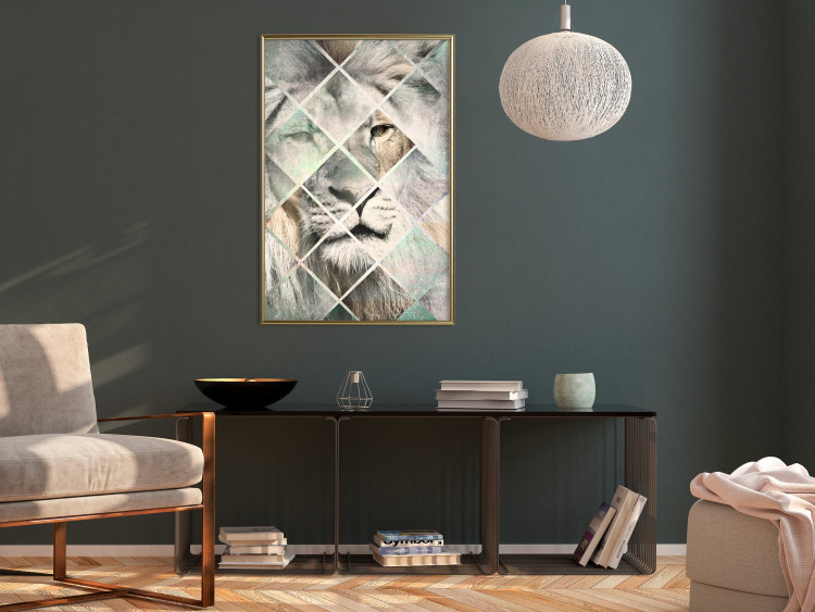 Poster Lion on the Chessboard - wild cat in a colorful geometric abstraction 114435 additionalImage 7