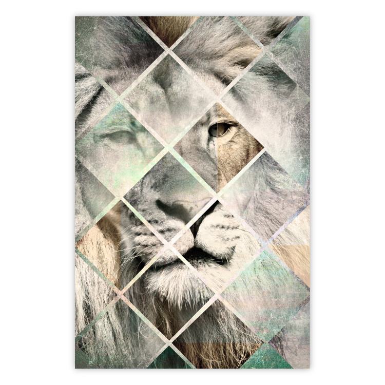 Poster Lion on the Chessboard - wild cat in a colorful geometric abstraction 114435