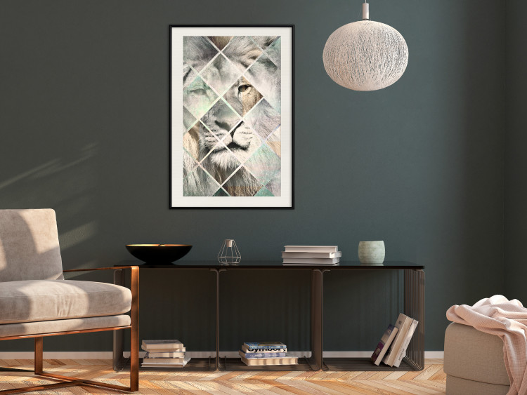 Poster Lion on the Chessboard - wild cat in a colorful geometric abstraction 114435 additionalImage 23