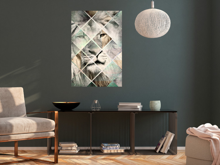 Poster Lion on the Chessboard - wild cat in a colorful geometric abstraction 114435 additionalImage 25