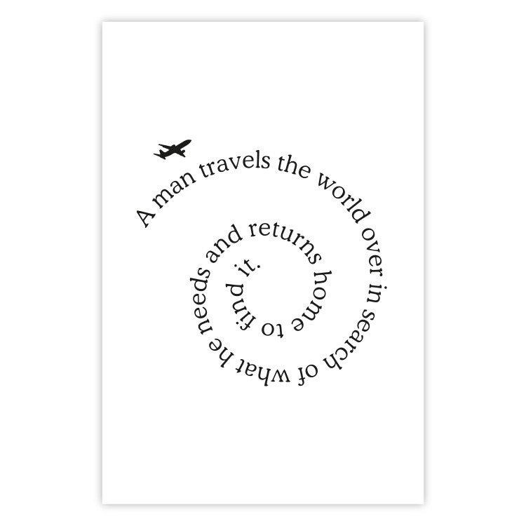 Poster Traveler - black airplane and English text on a solid background 114635 additionalImage 25
