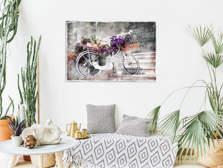 Canvas Print Flowery Street (1-part) - Bicycle in Shabby Chic Style Under Stairs 116435 additionalImage 3