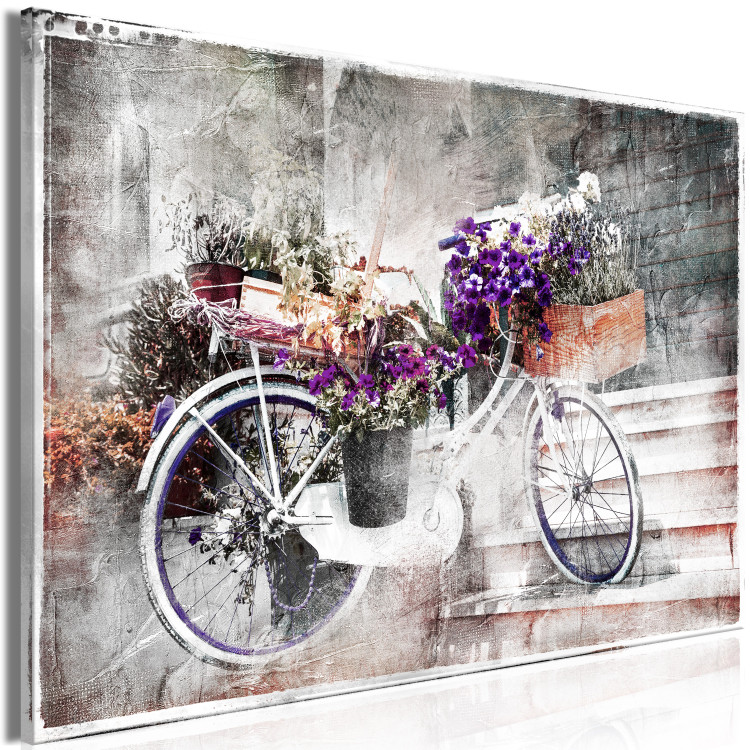 Canvas Print Flowery Street (1-part) - Bicycle in Shabby Chic Style Under Stairs 116435 additionalImage 2