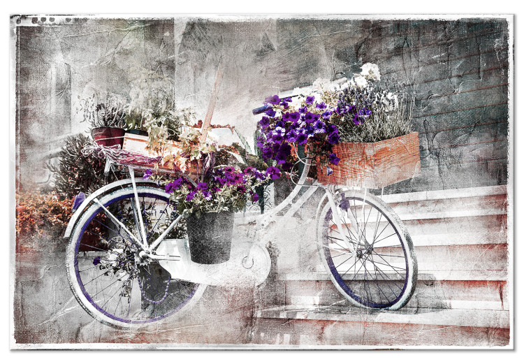 Canvas Print Flowery Street (1-part) - Bicycle in Shabby Chic Style Under Stairs 116435