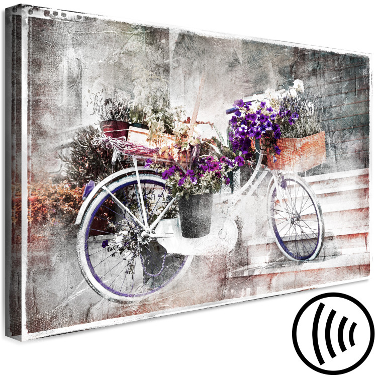 Canvas Print Flowery Street (1-part) - Bicycle in Shabby Chic Style Under Stairs 116435 additionalImage 6