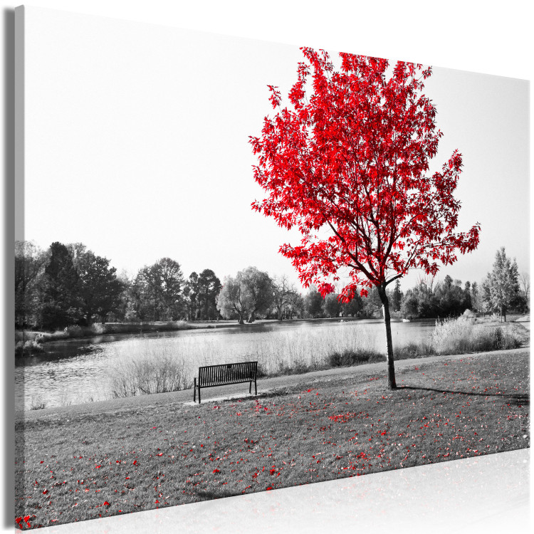 Canvas Autumn Tone (1-part) - Gray Photo of Red Tree 117135 additionalImage 2