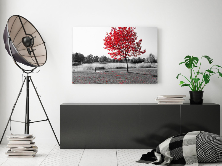 Canvas Autumn Tone (1-part) - Gray Photo of Red Tree 117135 additionalImage 3
