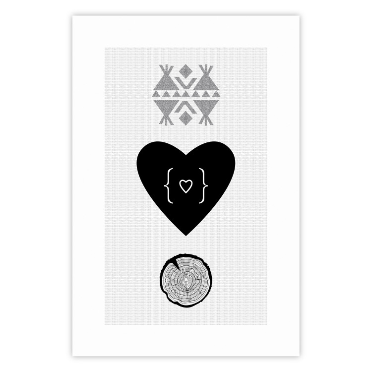 Poster Two Hearts and a Trunk - simple black and white composition in original pattern 117335