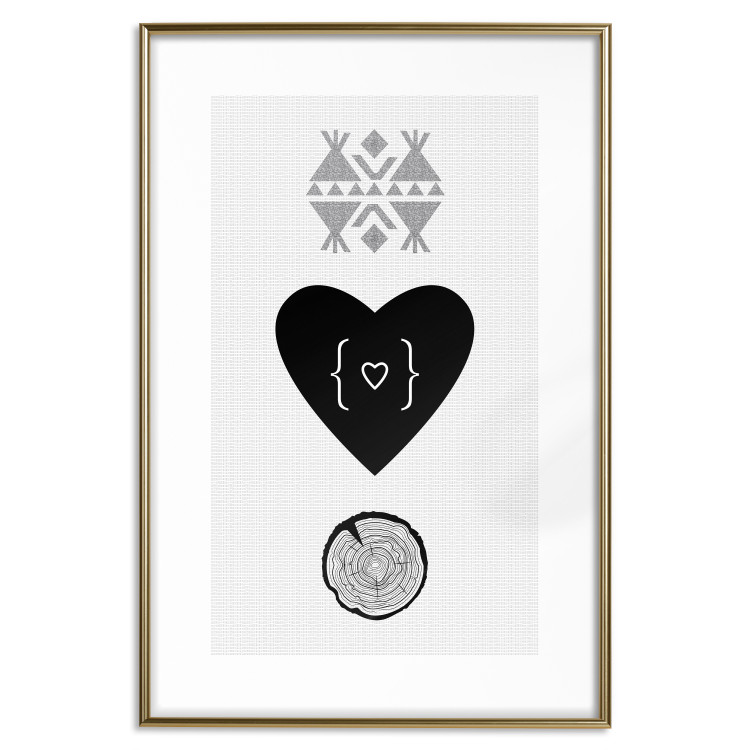 Poster Two Hearts and a Trunk - simple black and white composition in original pattern 117335 additionalImage 16