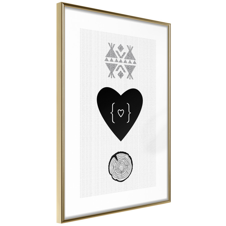 Poster Two Hearts and a Trunk - simple black and white composition in original pattern 117335 additionalImage 14