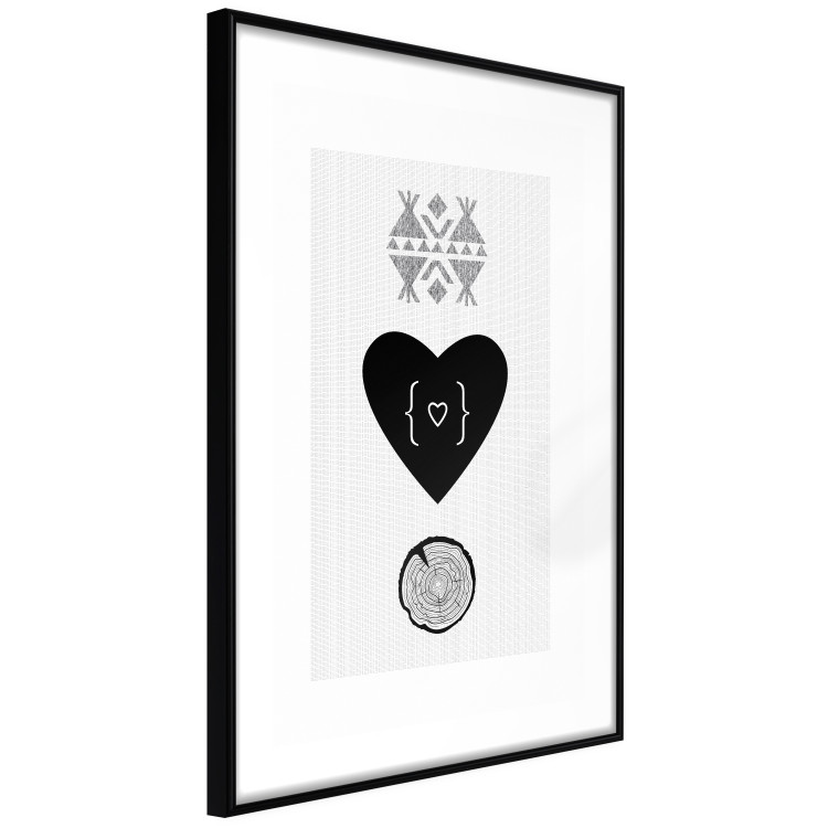Poster Two Hearts and a Trunk - simple black and white composition in original pattern 117335 additionalImage 13