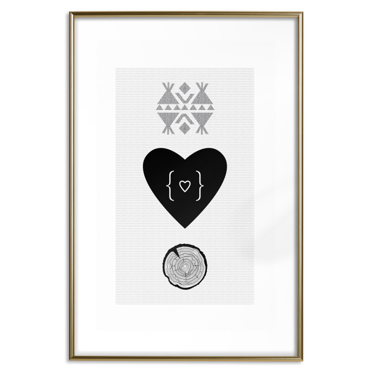 Poster Two Hearts and a Trunk - simple black and white composition in original pattern 117335 additionalImage 16