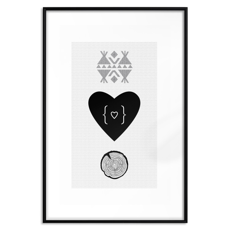 Poster Two Hearts and a Trunk - simple black and white composition in original pattern 117335 additionalImage 17